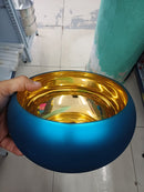 Vaso Metalizado Vidro Azul Ouro Decoração Natal Plantas  - 25 x 12 cm