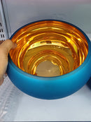 Vaso Metalizado Vidro Azul Ouro Decoração Natal Plantas  - 25 x 12 cm