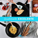 Kit C/12 Utensílios De Cozinha Silicone Cabo Madeira