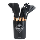 Kit C/12 Utensílios De Cozinha Silicone Cabo Madeira