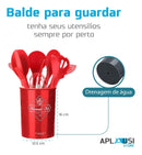 Kit C/12 Utensílios De Cozinha Silicone Cabo Madeira